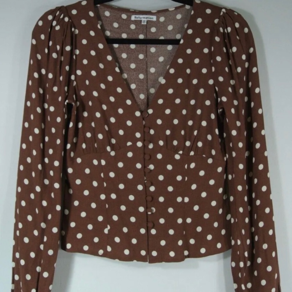 NEW Reformation Brown Polka Dot Nell Top in Brown Size M #T1711